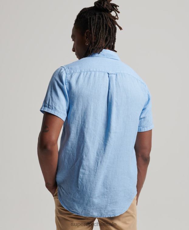 hombres Superdry azul camisa casual de lino studios 2R68Z16