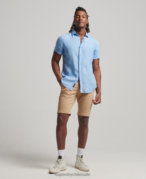 hombres Superdry azul camisa casual de lino studios 2R68Z16