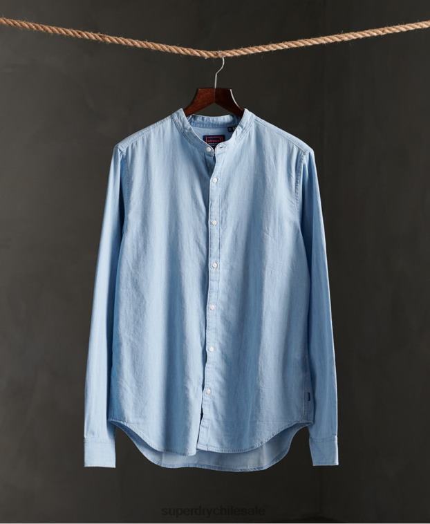 hombres Superdry azul camisa clásica de sarga lite granddad 2R68Z242