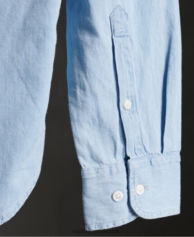 hombres Superdry azul camisa clásica de sarga lite granddad 2R68Z242