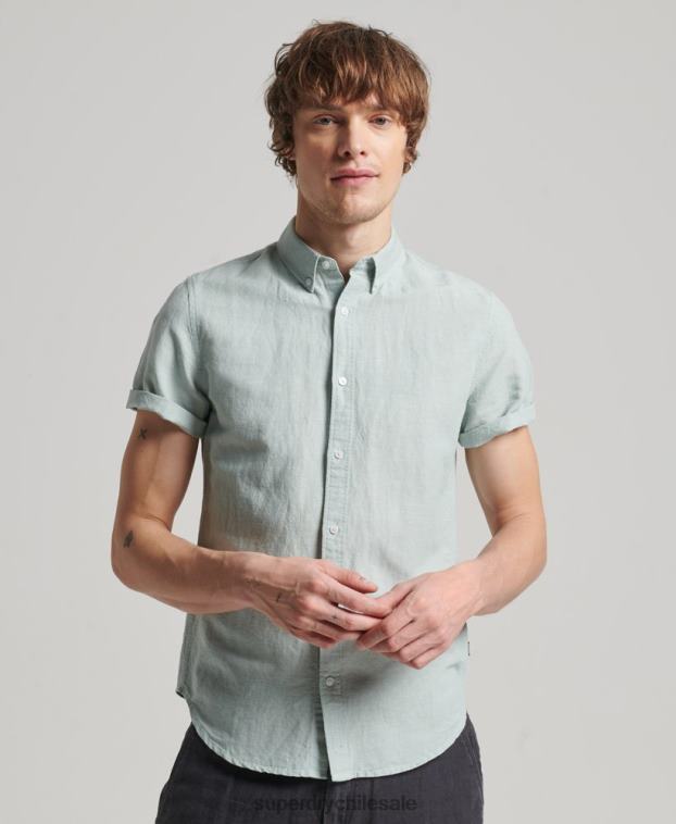 hombres Superdry azul camisa de manga corta de lino y algodón orgánico 2R68Z202