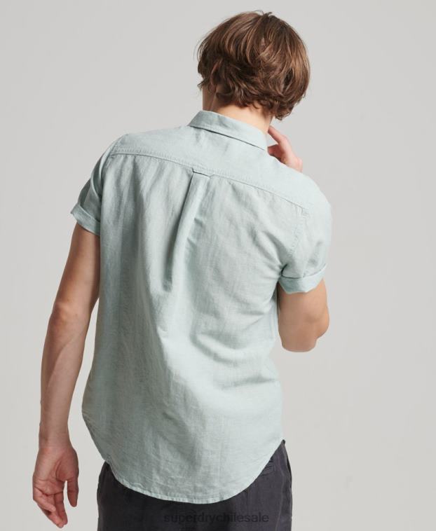 hombres Superdry azul camisa de manga corta de lino y algodón orgánico 2R68Z202
