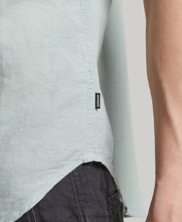 hombres Superdry azul camisa de manga corta de lino y algodón orgánico 2R68Z202