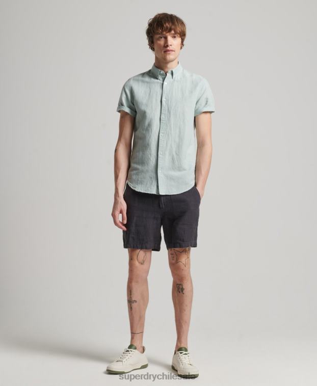 hombres Superdry azul camisa de manga corta de lino y algodón orgánico 2R68Z202