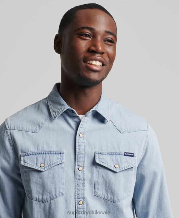 hombres Superdry azul camisa occidental de la vendimia 2R68Z218