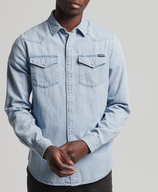 hombres Superdry azul camisa occidental de la vendimia 2R68Z218
