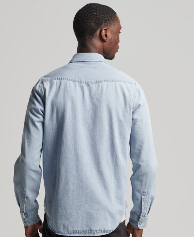 hombres Superdry azul camisa occidental de la vendimia 2R68Z218