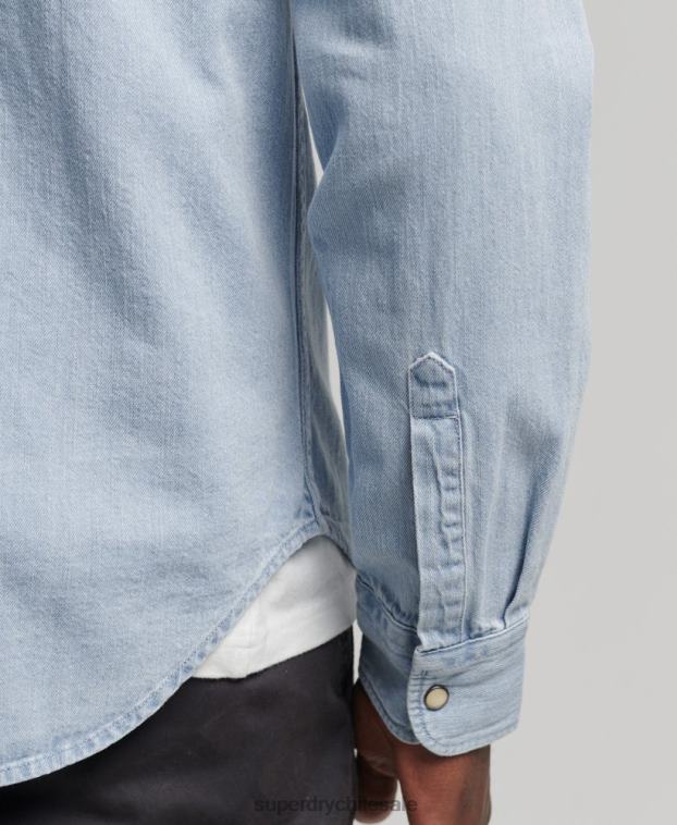 hombres Superdry azul camisa occidental de la vendimia 2R68Z218