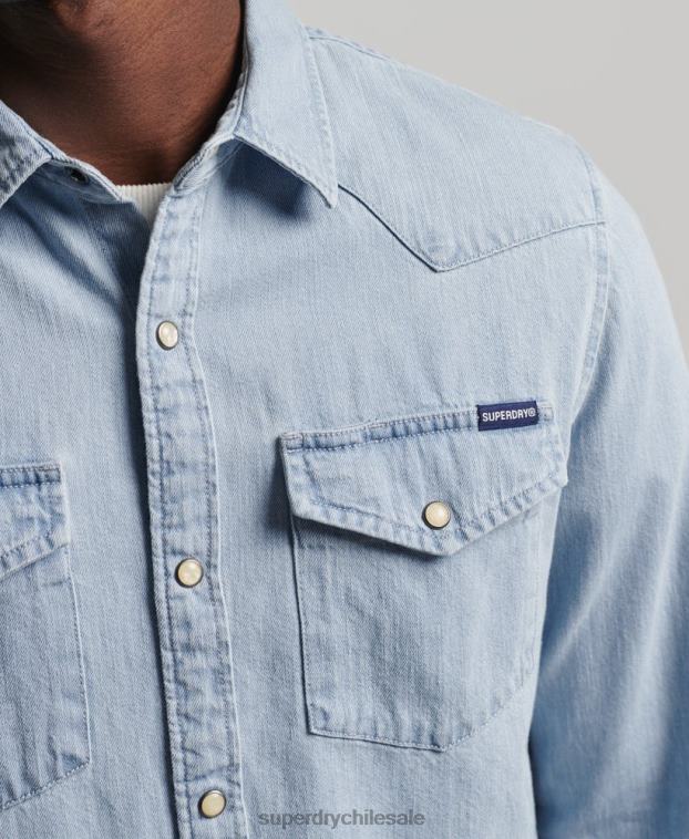 hombres Superdry azul camisa occidental de la vendimia 2R68Z218