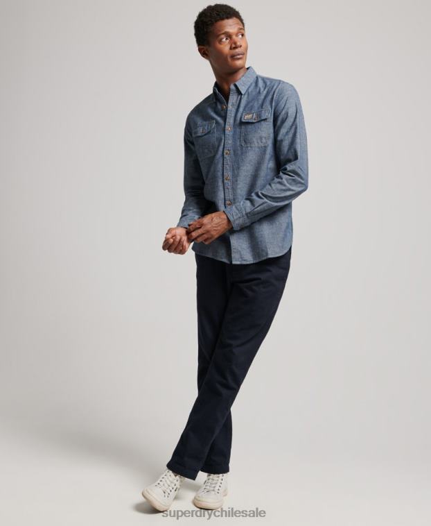 hombres Superdry azul camisa trailsman de cambray 2R68Z84