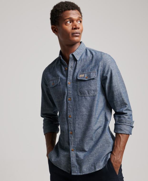 hombres Superdry azul camisa trailsman de cambray 2R68Z84