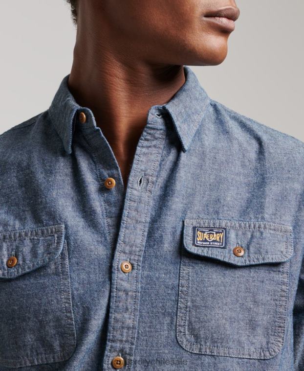 hombres Superdry azul camisa trailsman de cambray 2R68Z84