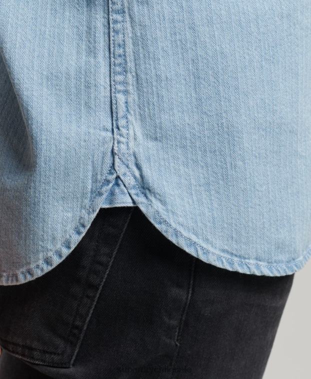 hombres Superdry azul claro camisa de manga larga de ropa de trabajo de algodón 2R68Z188