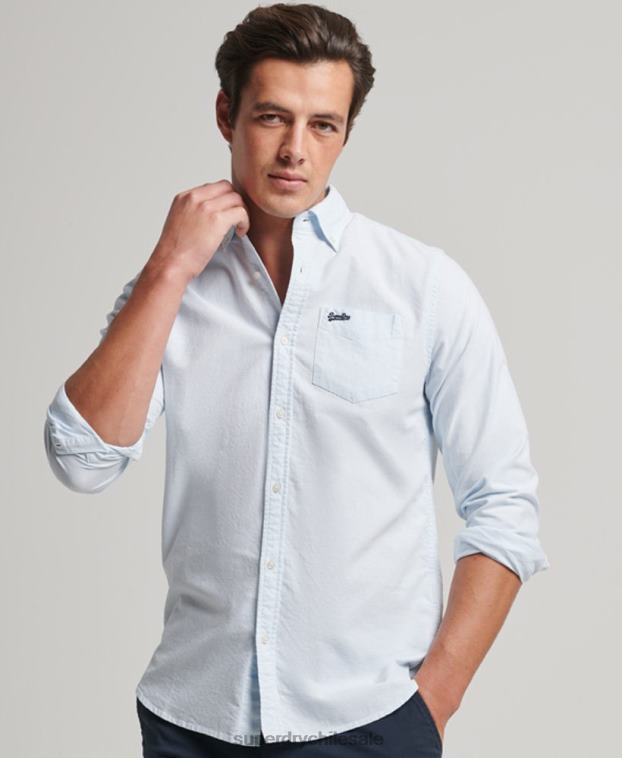 hombres Superdry azul claro camisa oxford lavada 2R68Z132