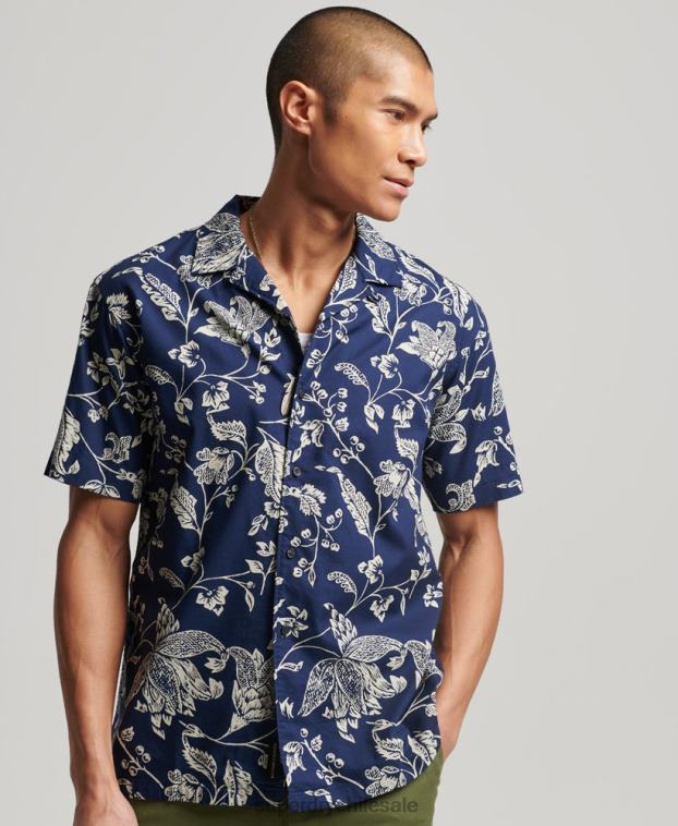 hombres Superdry azul oscuro camisa con cuello abierto 2R68Z29