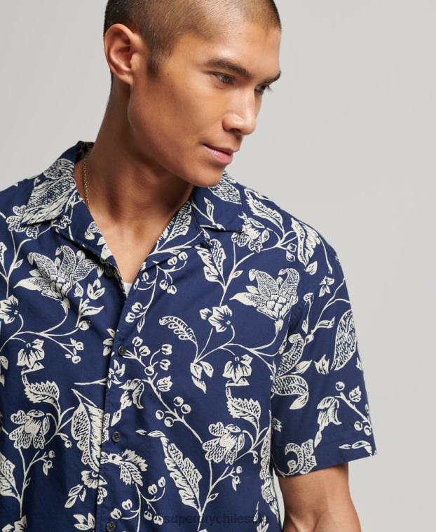 hombres Superdry azul oscuro camisa con cuello abierto 2R68Z29