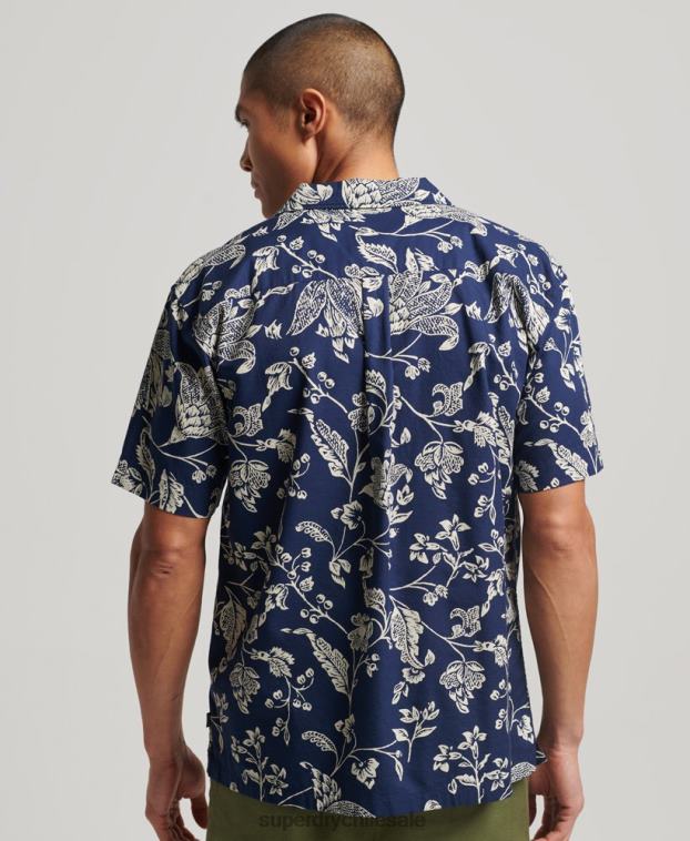 hombres Superdry azul oscuro camisa con cuello abierto 2R68Z29