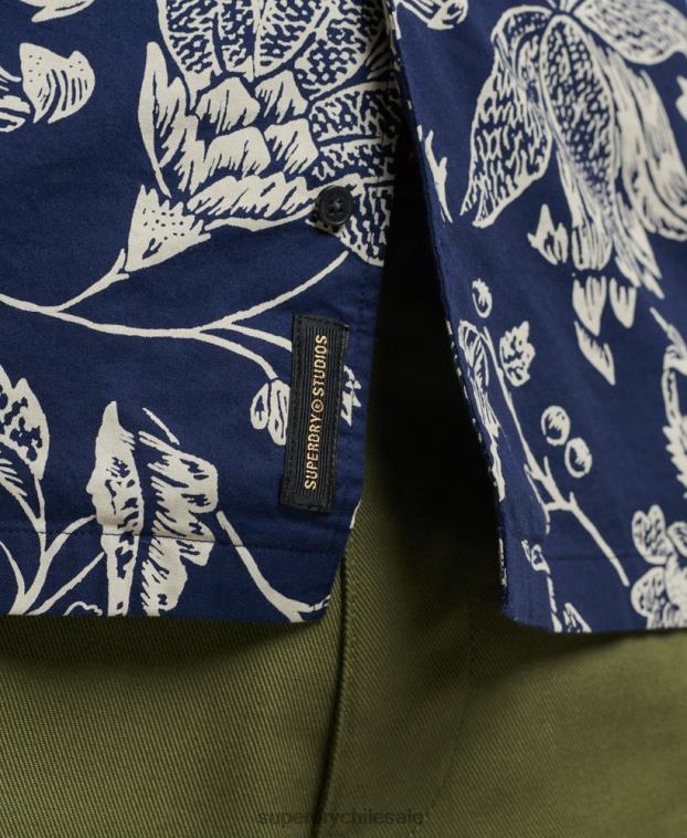 hombres Superdry azul oscuro camisa con cuello abierto 2R68Z29
