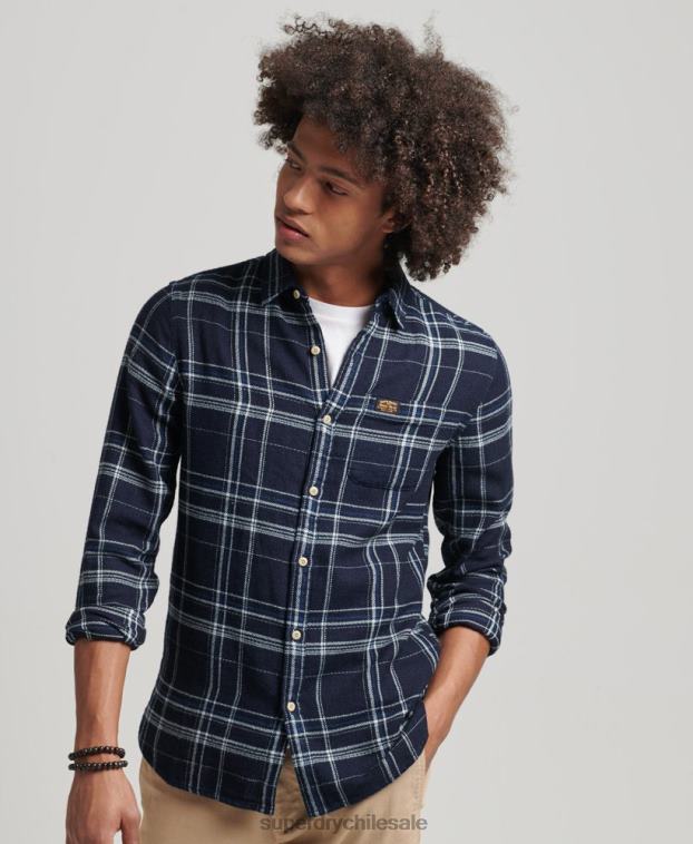 hombres Superdry azul oscuro camisa de manga larga de ropa de trabajo de algodón 2R68Z137