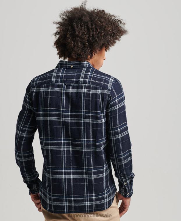 hombres Superdry azul oscuro camisa de manga larga de ropa de trabajo de algodón 2R68Z137