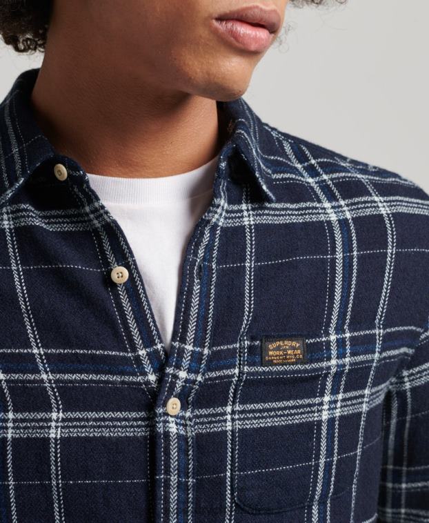 hombres Superdry azul oscuro camisa de manga larga de ropa de trabajo de algodón 2R68Z137