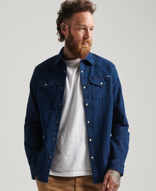 hombres Superdry azul oscuro camisas occidentales 2R68Z156