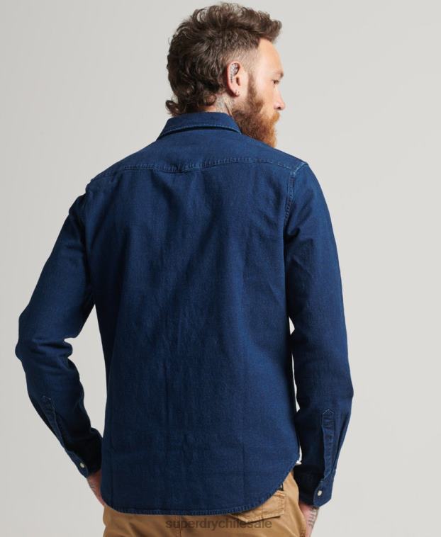 hombres Superdry azul oscuro camisas occidentales 2R68Z156