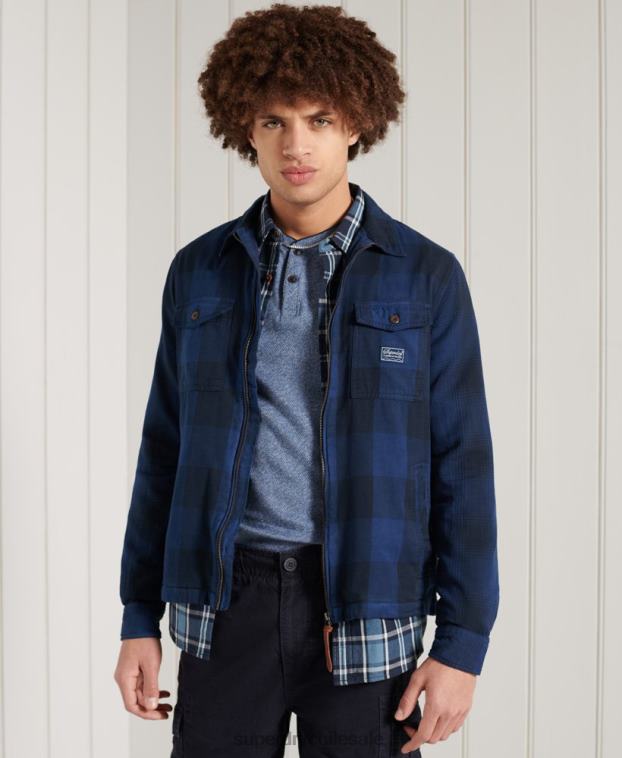 hombres Superdry azul sobrecamisa de franela 2R68Z237