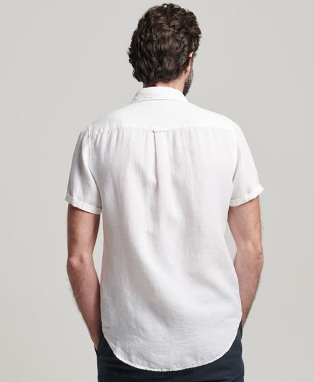hombres Superdry blanco camisa casual de lino studios 2R68Z2