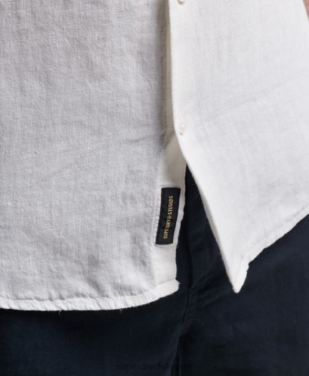 hombres Superdry blanco camisa casual de lino studios 2R68Z2