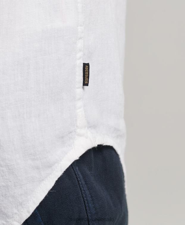 hombres Superdry blanco camisa casual de lino studios 2R68Z2
