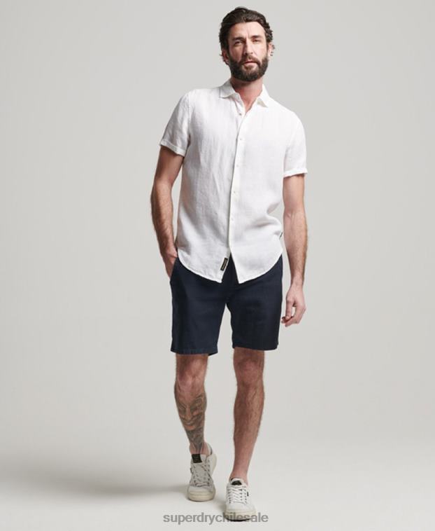 hombres Superdry blanco camisa casual de lino studios 2R68Z2