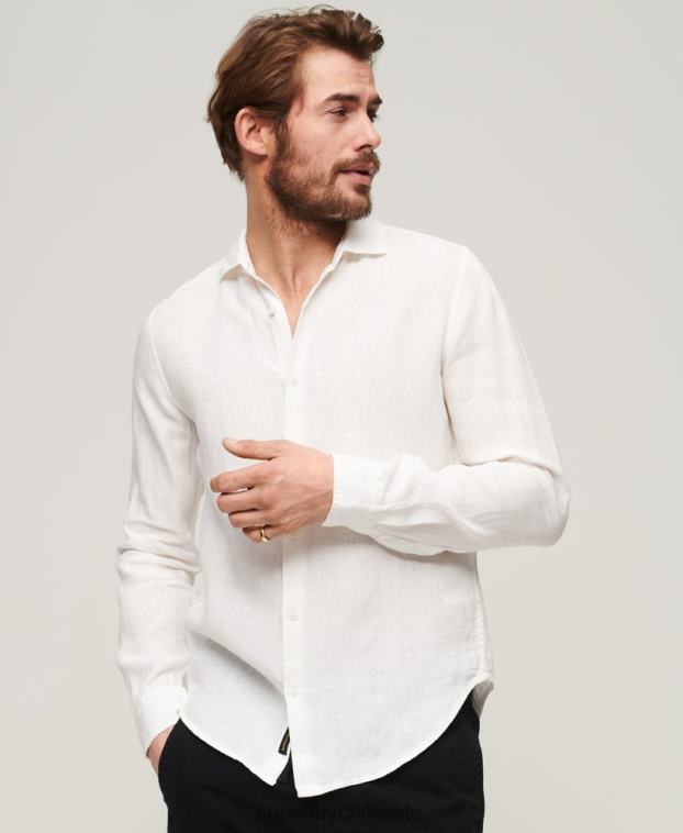 hombres Superdry blanco camisa casual de manga larga de lino 2R68Z144