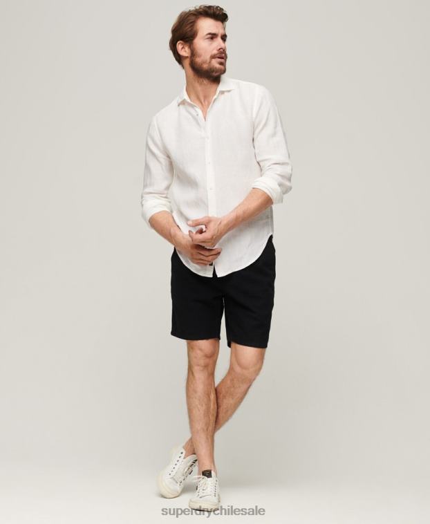 hombres Superdry blanco camisa casual de manga larga de lino 2R68Z144
