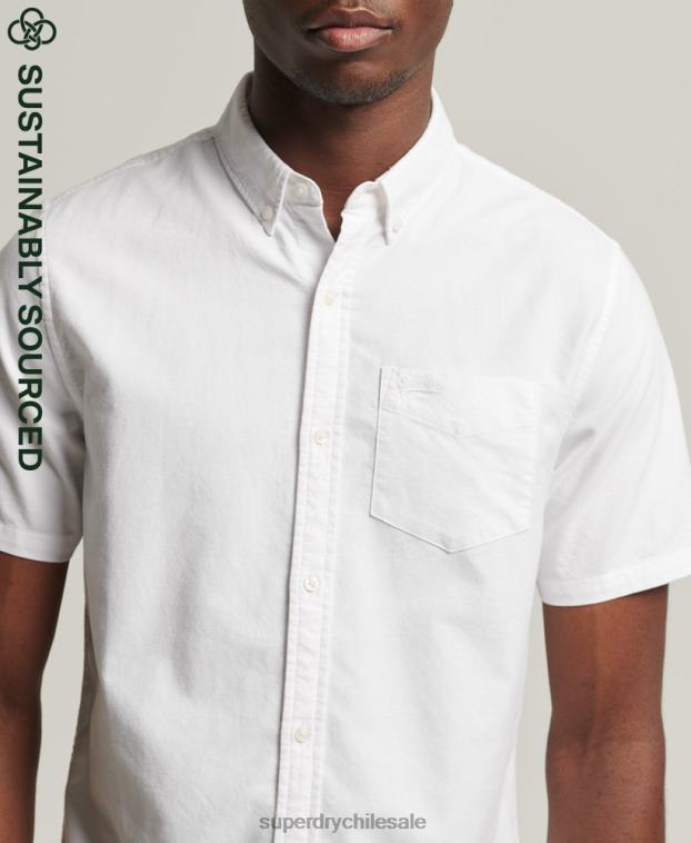 hombres Superdry blanco camisa de manga corta vintage oxford de algodón orgánico 2R68Z233
