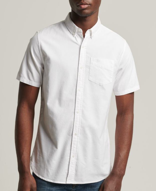 hombres Superdry blanco camisa de manga corta vintage oxford de algodón orgánico 2R68Z233