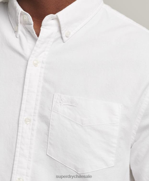 hombres Superdry blanco camisa de manga corta vintage oxford de algodón orgánico 2R68Z233