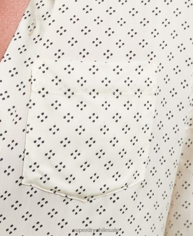 hombres Superdry blanco camisa de manga larga con estampado de los años 70 2R68Z145
