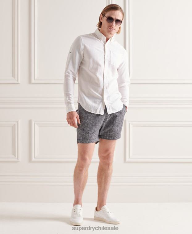 hombres Superdry blanco camisa de manga larga de lino y algodón 2R68Z6447