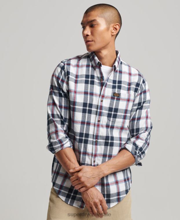 hombres Superdry blanco camisa estilo leñador vintage de algodón orgánico 2R68Z216