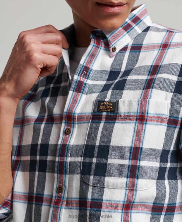 hombres Superdry blanco camisa estilo leñador vintage de algodón orgánico 2R68Z216