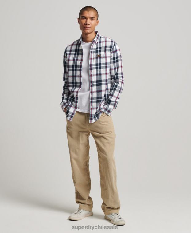 hombres Superdry blanco camisa estilo leñador vintage de algodón orgánico 2R68Z216