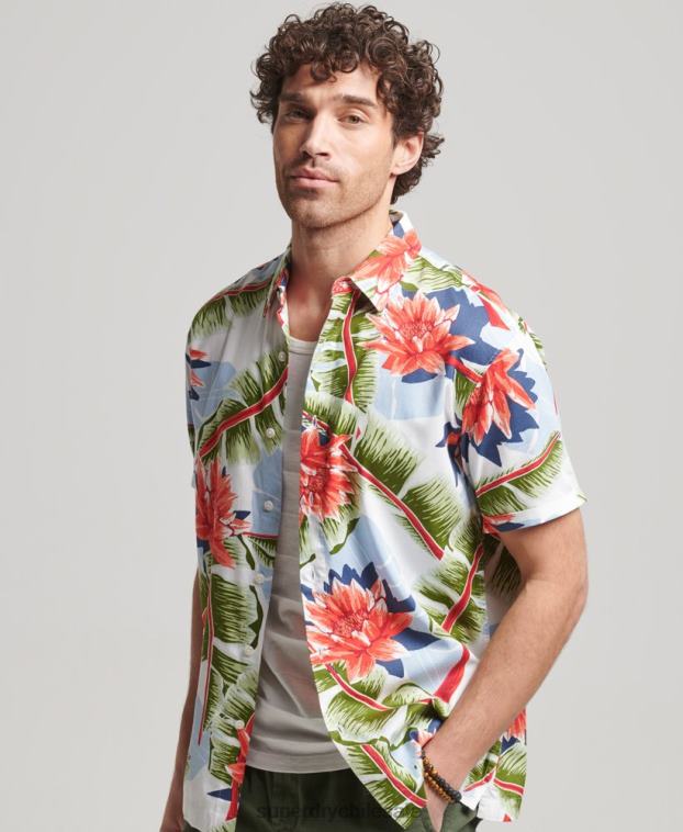 hombres Superdry blanco camisa hawaiana de manga corta 2R68Z85