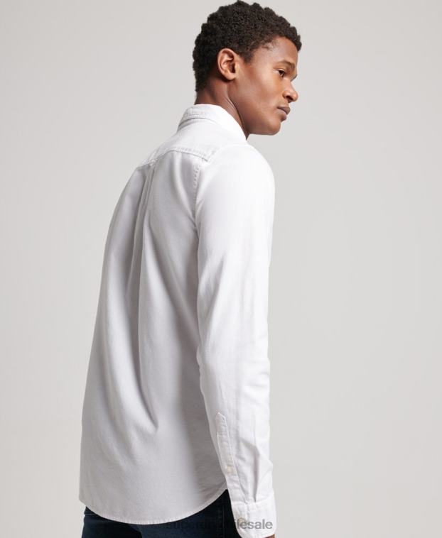 hombres Superdry blanco camisa oxford lavada 2R68Z157