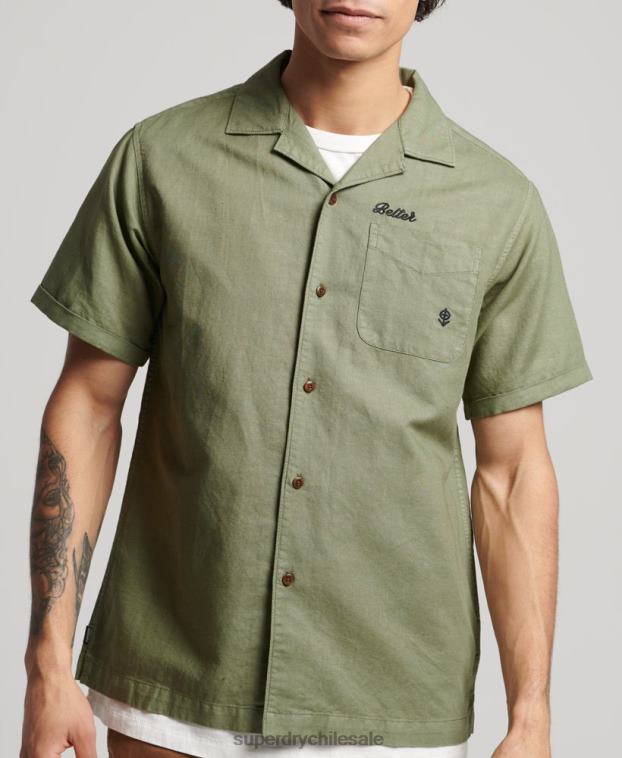 hombres Superdry caqui camisa de resort vintage 2R68Z189