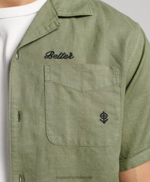 hombres Superdry caqui camisa de resort vintage 2R68Z189