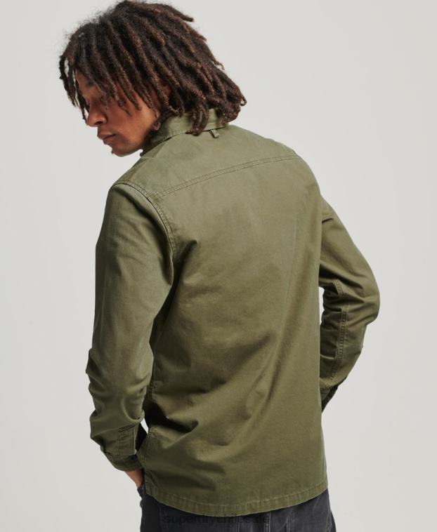 hombres Superdry caqui camisa militar con parches 2R68Z154