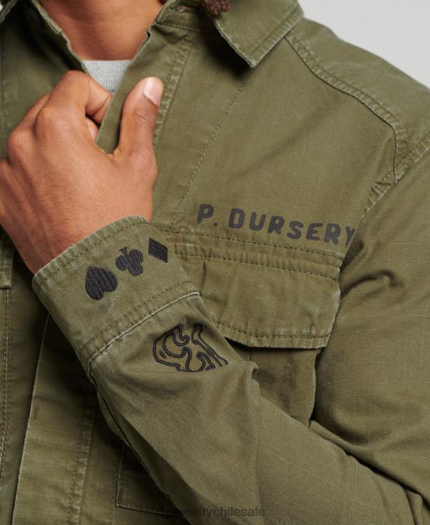 hombres Superdry caqui camisa militar con parches 2R68Z154
