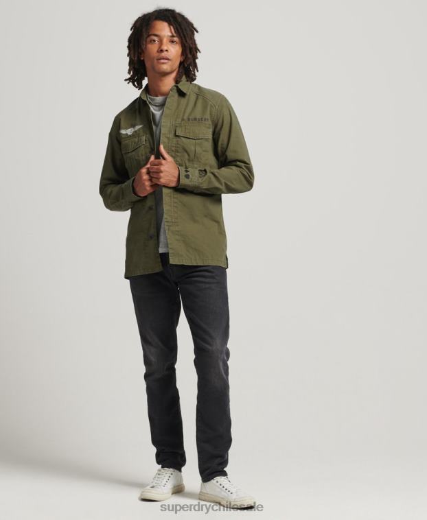 hombres Superdry caqui camisa militar con parches 2R68Z154