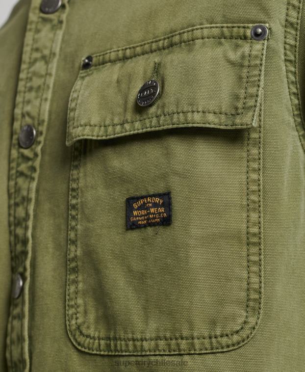 hombres Superdry caqui sobrecamisa de lona 2R68Z142